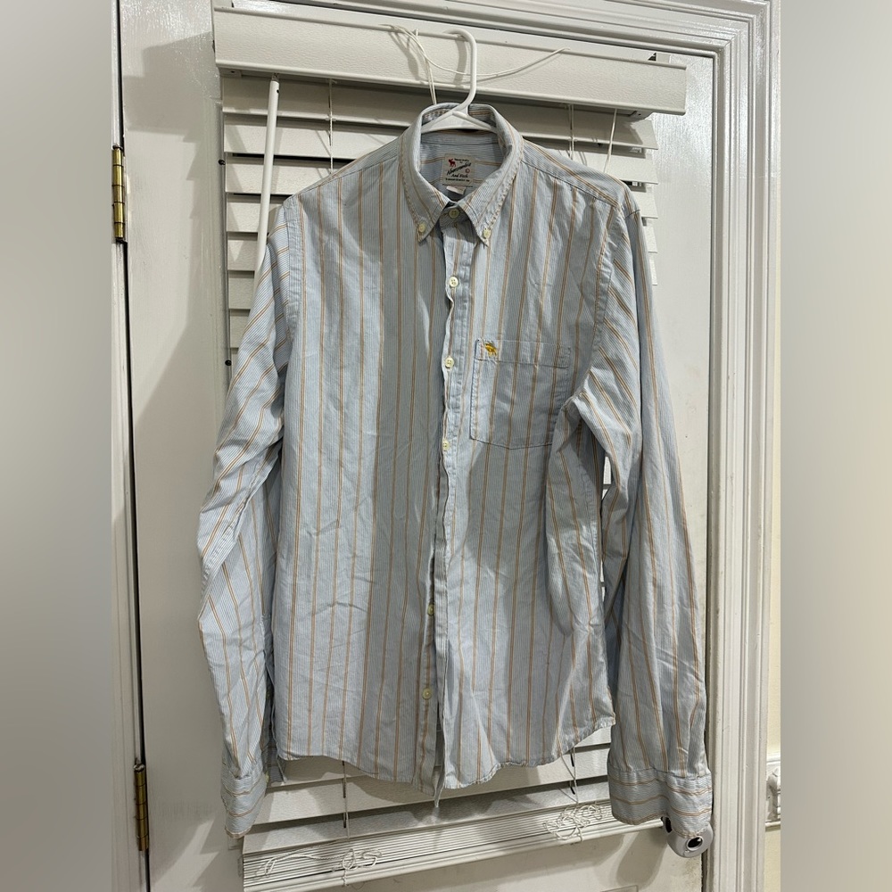 VINTAGE Abercrombie and Fitch Shirt Men's Size L Blue Orange striped Button Down